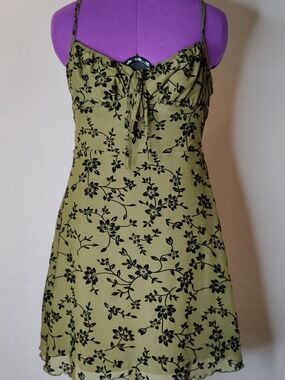 SHEIN Olive Green Floral Tie-Front Slip Dress